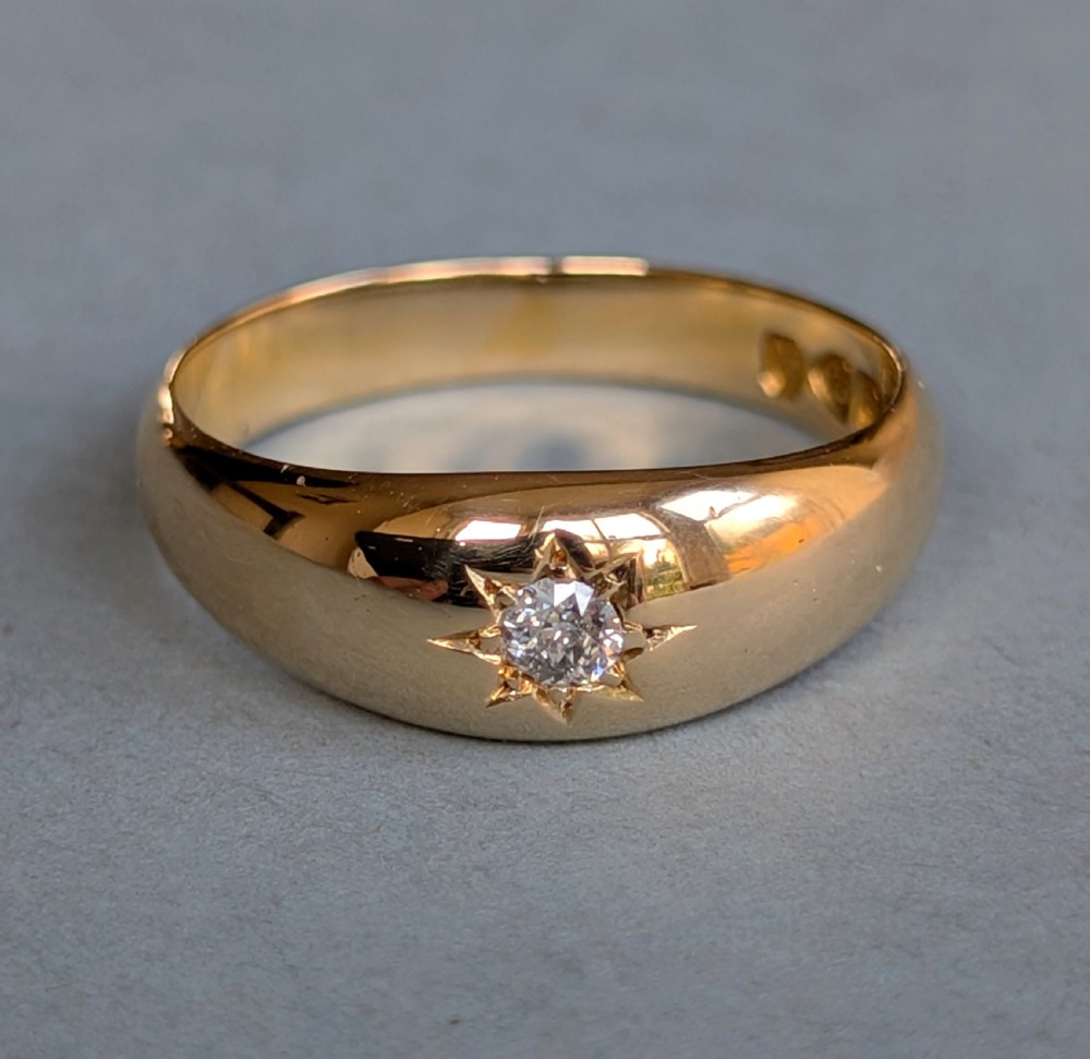 Heavy Antique 18ct Gold Diamond Gypsy Ring c1900 View V