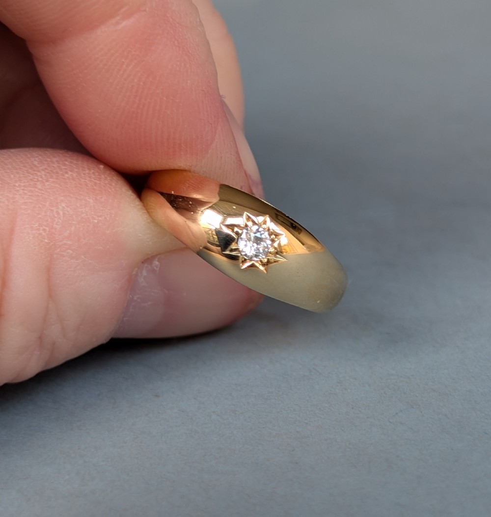Heavy Antique 18ct Gold Diamond Gypsy Ring c1900 View VIII