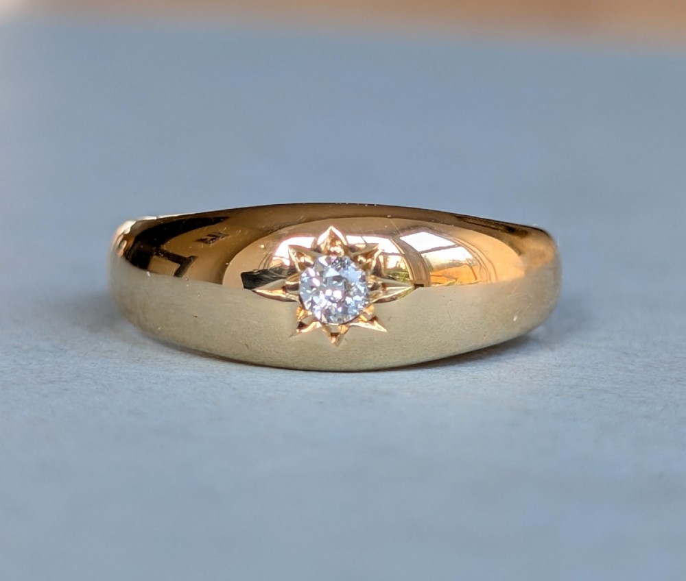 Heavy Antique 18ct Gold Diamond Gypsy Ring c1900 View IX