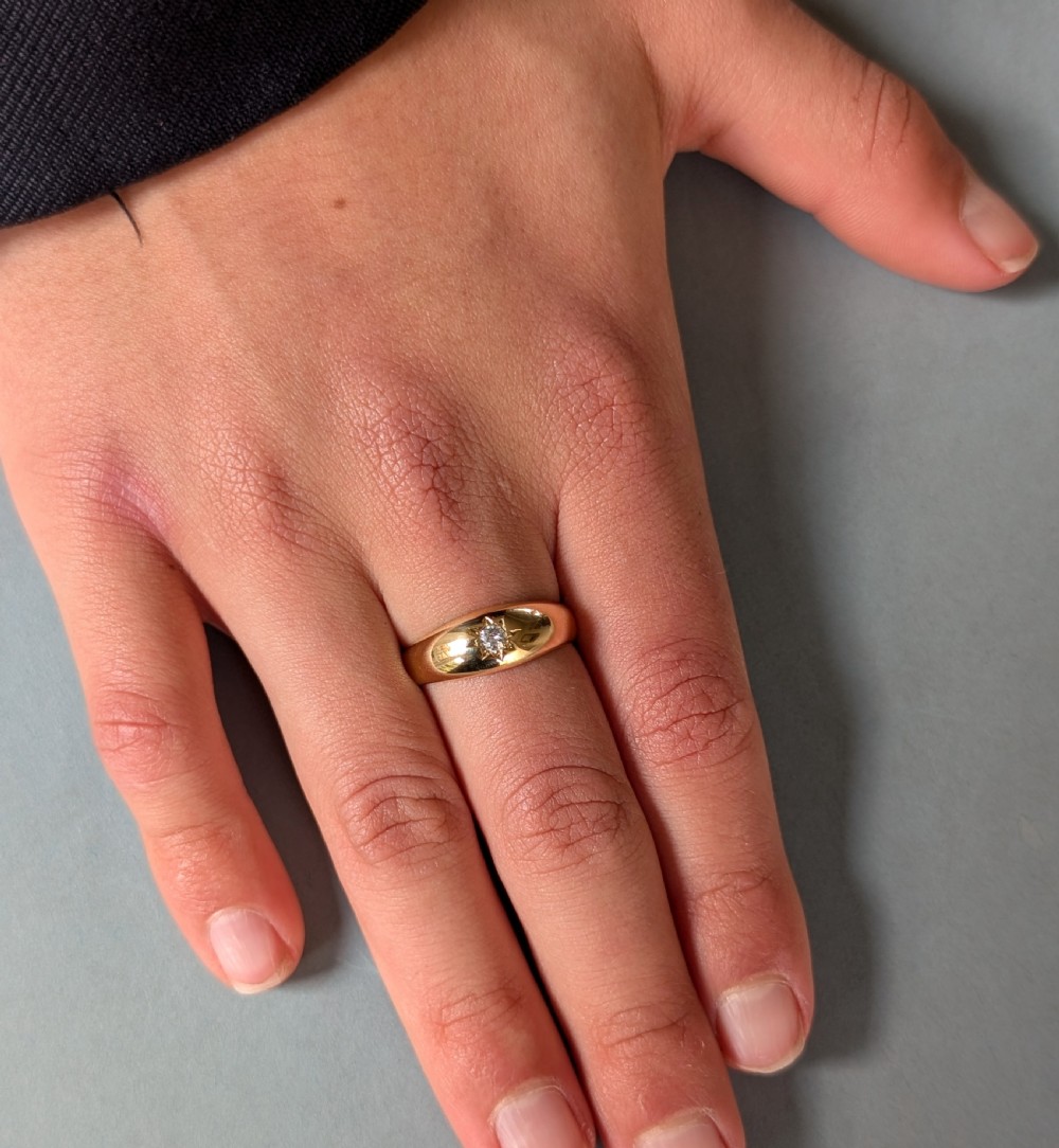 Heavy Antique 18ct Gold Diamond Gypsy Ring c1900 View XI