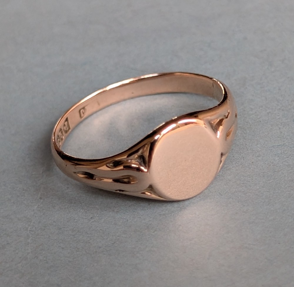 Antique 9ct rose gold signet ring, Wedding Band c1911 View IV
