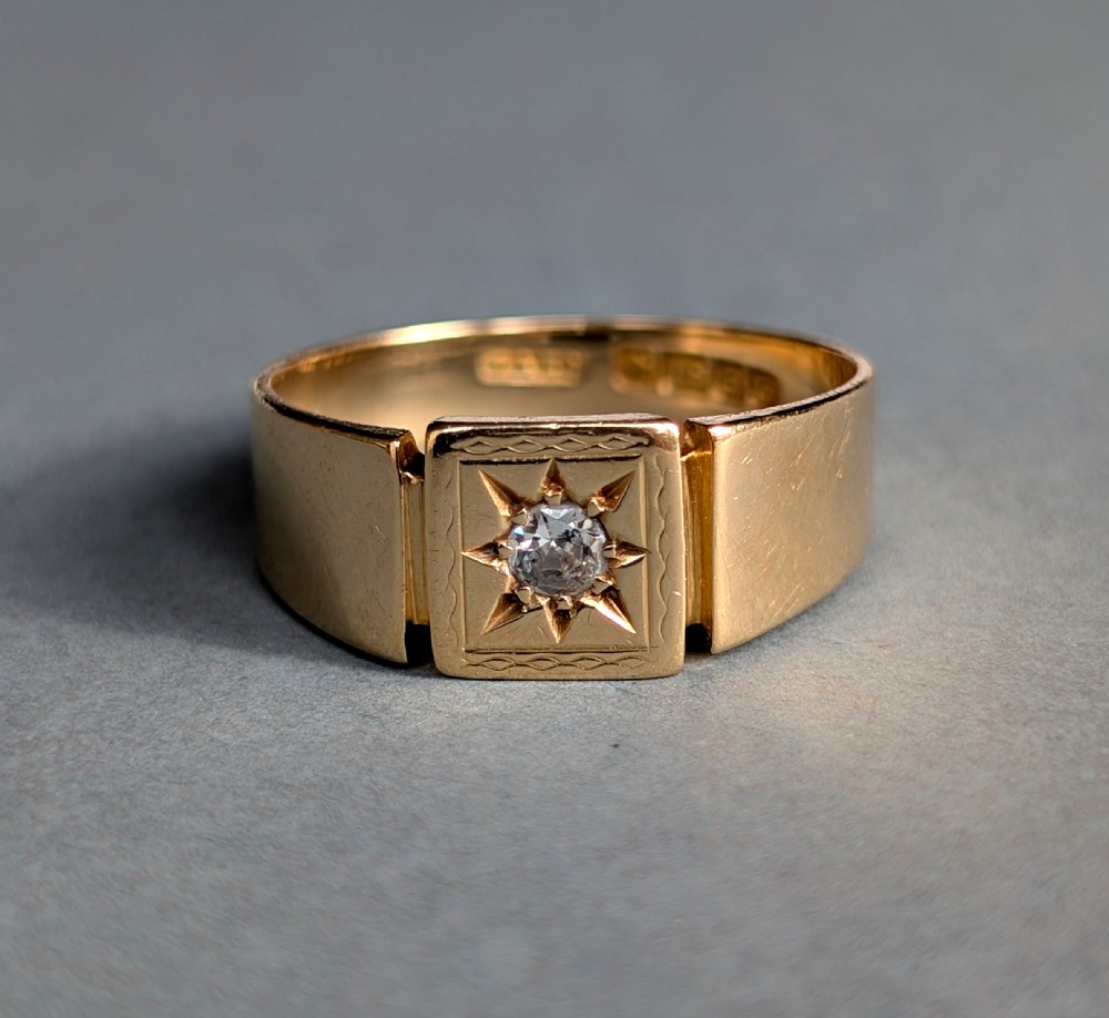 Antique 18ct Gold Diamond Signet Ring c1931 View II