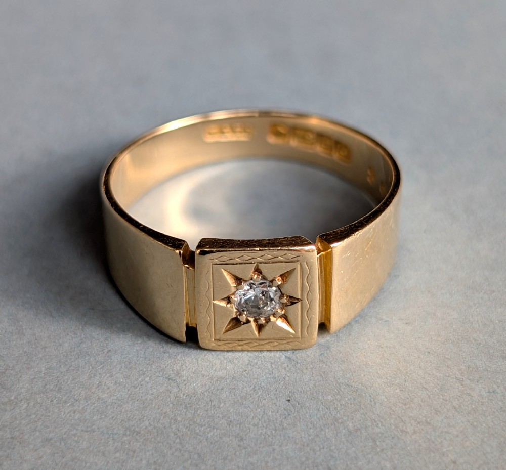 Antique 18ct Gold Diamond Signet Ring c1931 View V