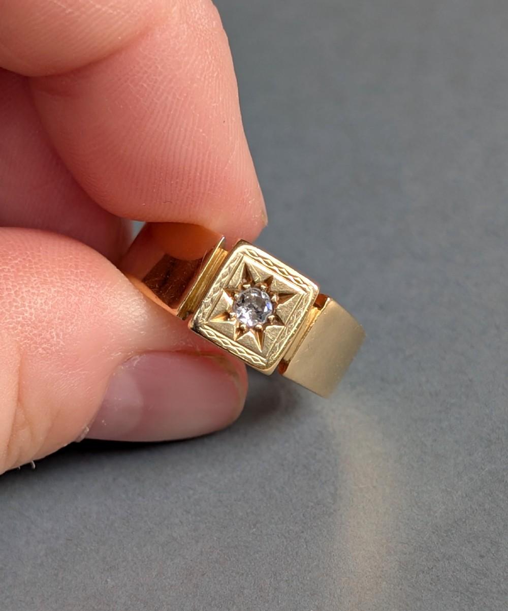 Antique 18ct Gold Diamond Signet Ring c1931 View VIII