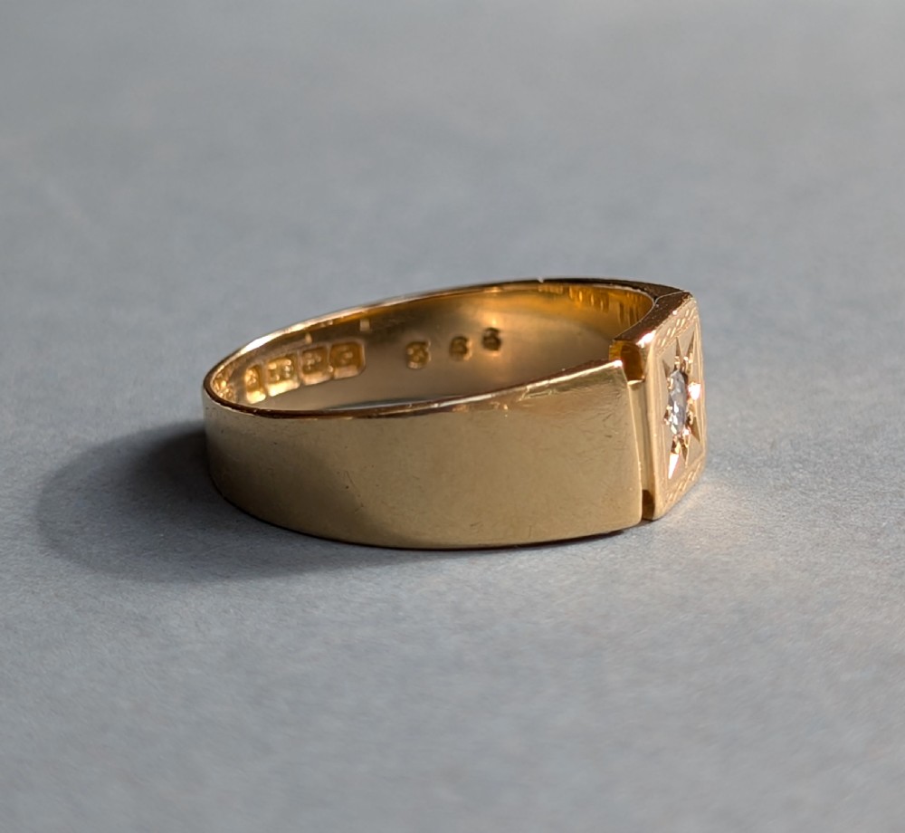 Antique 18ct Gold Diamond Signet Ring c1931 View X