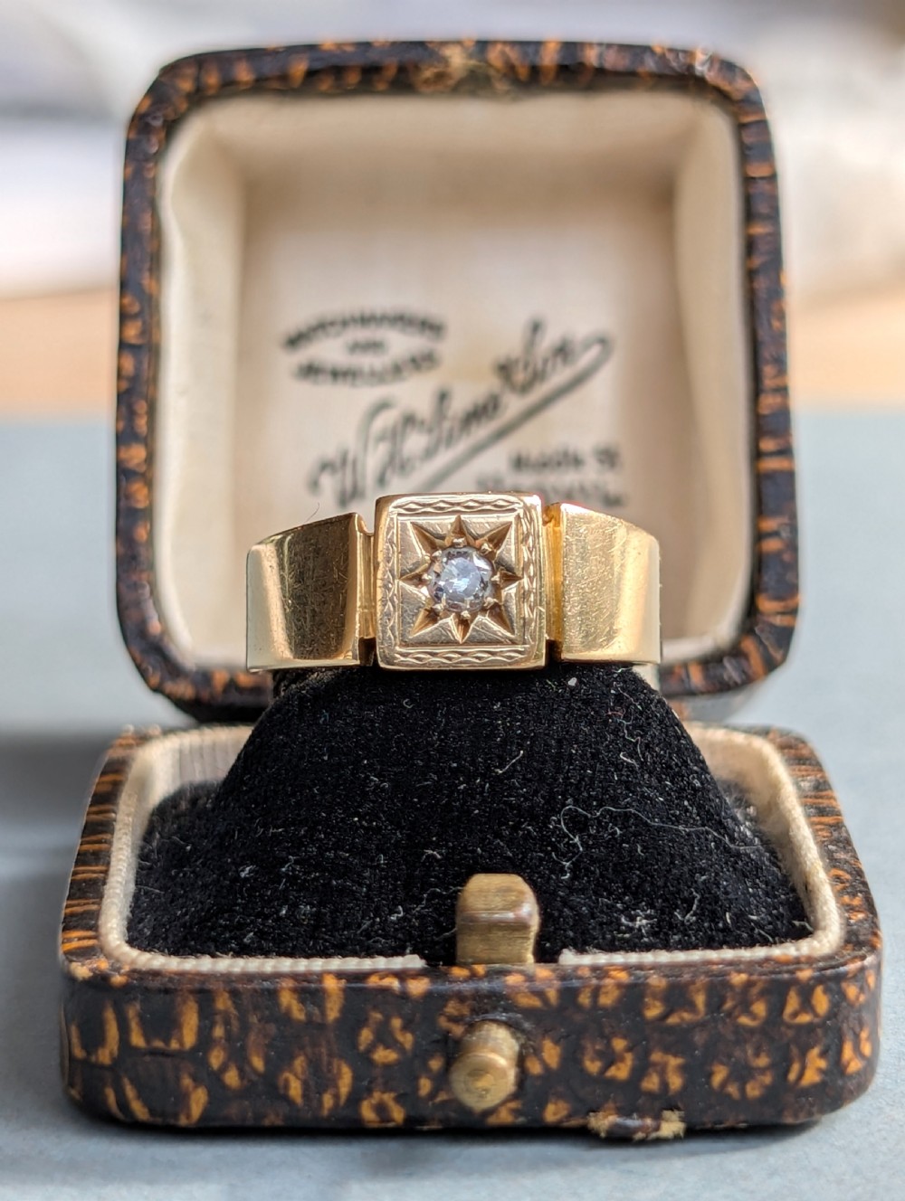 Antique 18ct Gold Diamond Signet Ring c1931 View XI