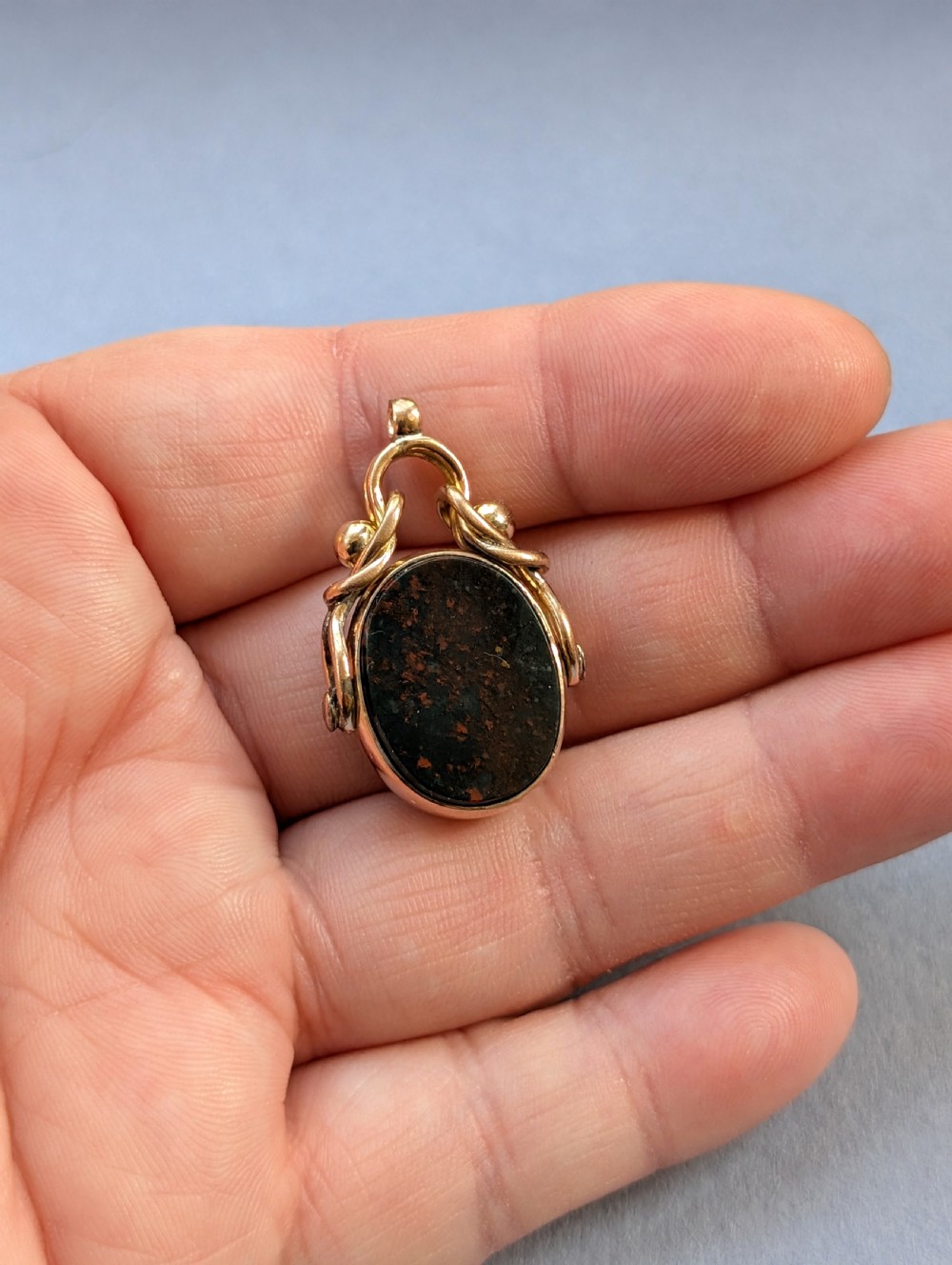 Antique 9ct rose gold spinning fob View IX