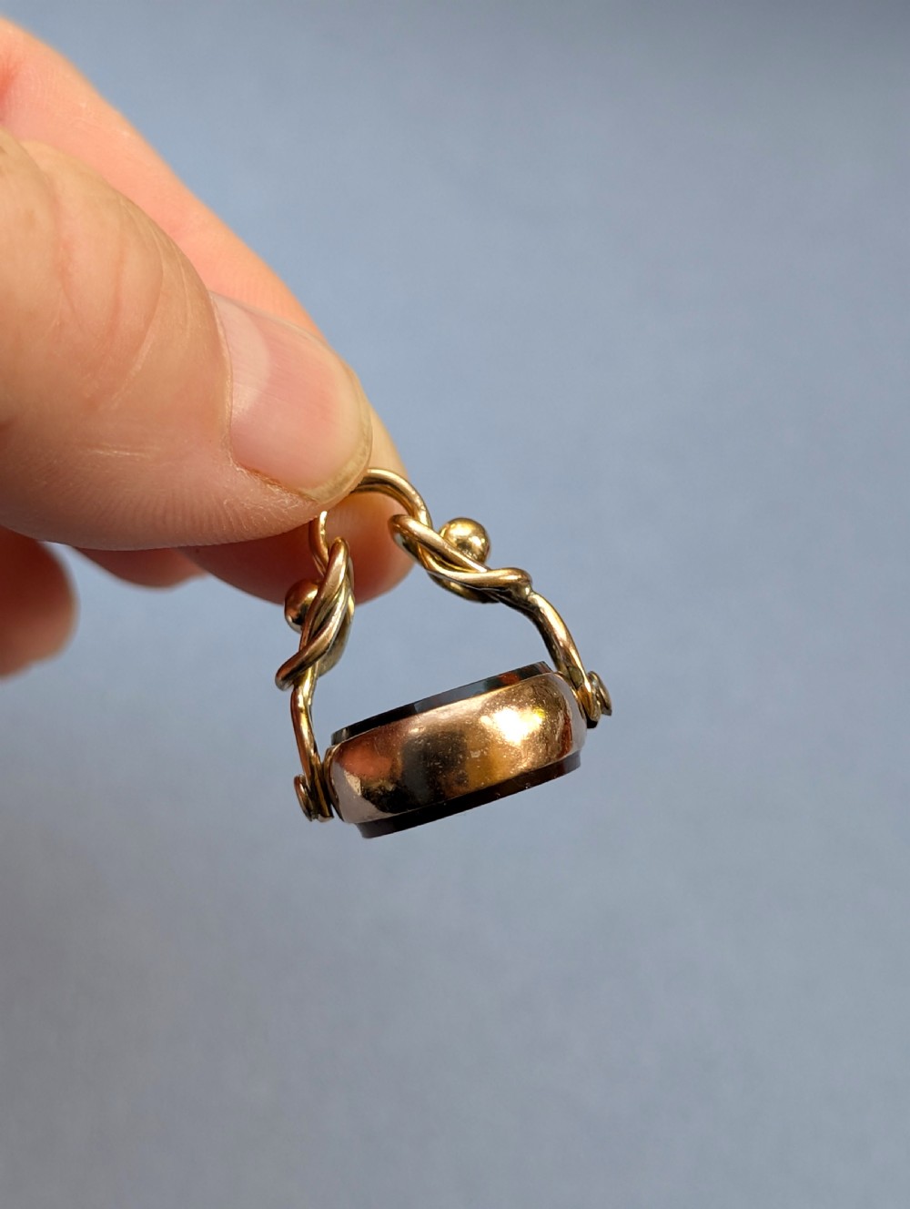 Antique 9ct rose gold spinning fob View XI
