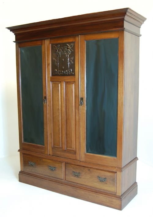 Victorian Mirrored Wardrobe Linen Press Armoire Antique