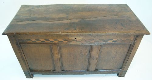 fig 1. Oak Coffer Inlaid Chest Blanket Box Trunk Antique c1670