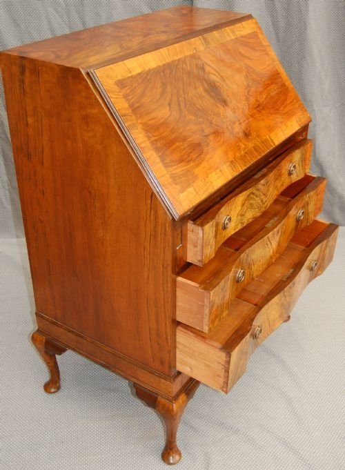 fig 1. Bureau Writing Desk Serpentine Burr Walnut Davenport