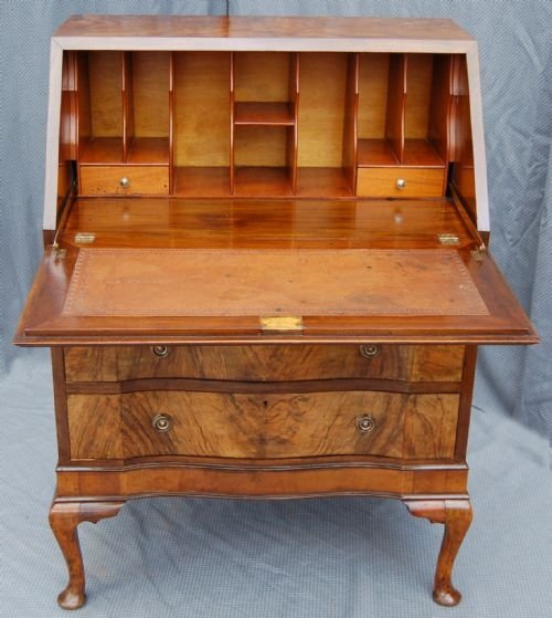 fig 3. Bureau Writing Desk Serpentine Burr Walnut Davenport