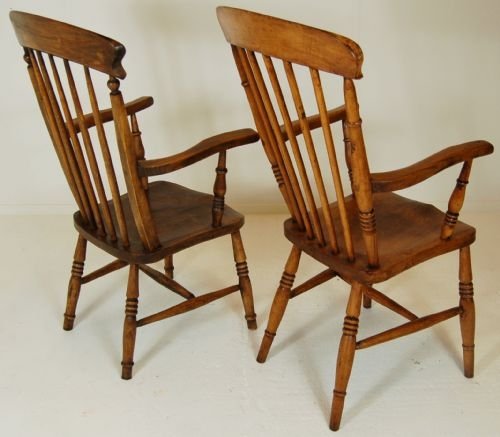 Pair of Windsor Country Elm Chairs Armchairs Antique