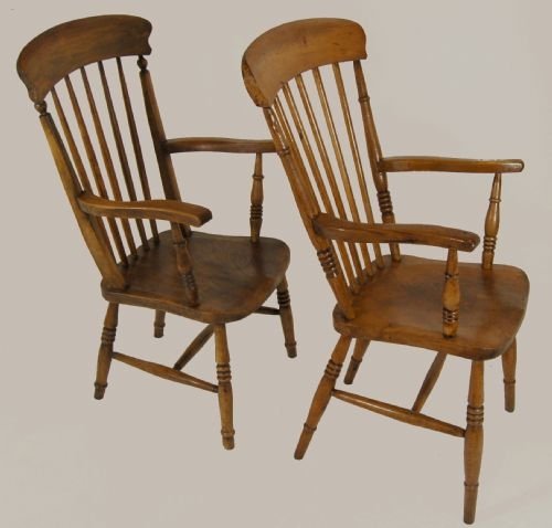 fig 1. Pair of Windsor Country Elm Chairs Armchairs Antique