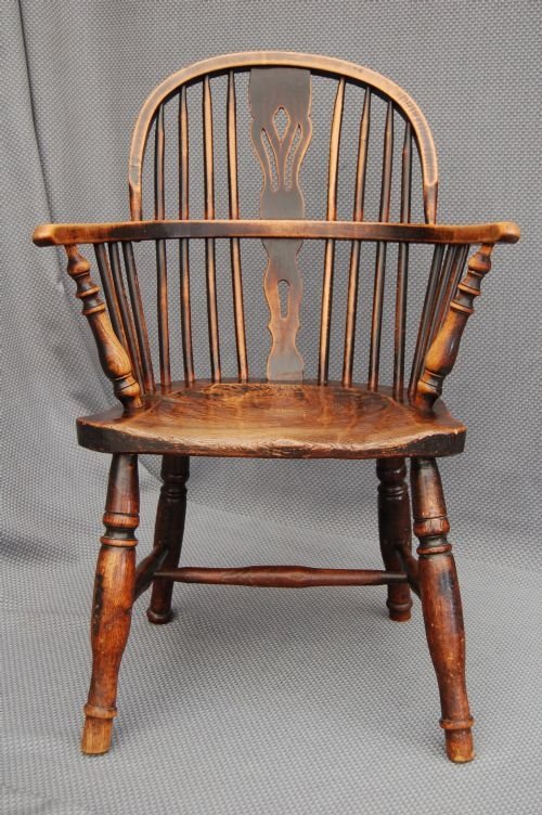 fig 1. Windsor Country Elm Elbow Stick Chair Armchair c1850