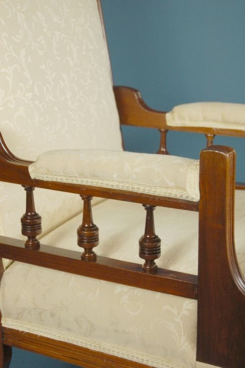 fig 2. Edwardian Antique Armchair Chair Carved Frame & Castors