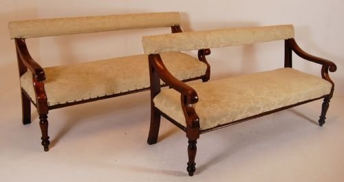 fig 2. Pair Victorian Antique Benches Sofa Couch Seat Settee