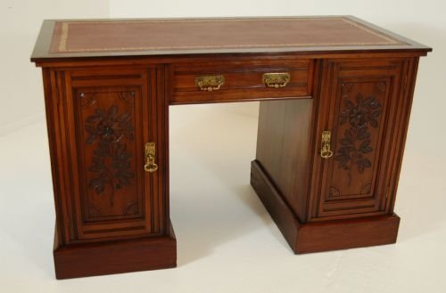 Pedestal Desk Writing Library Partners Table Antique