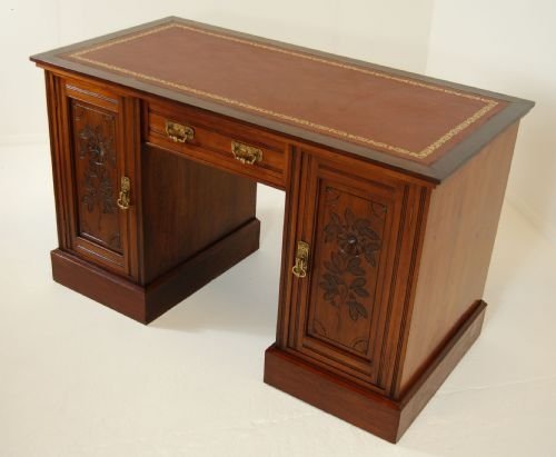 fig 2. Pedestal Desk Writing Library Partners Table Antique