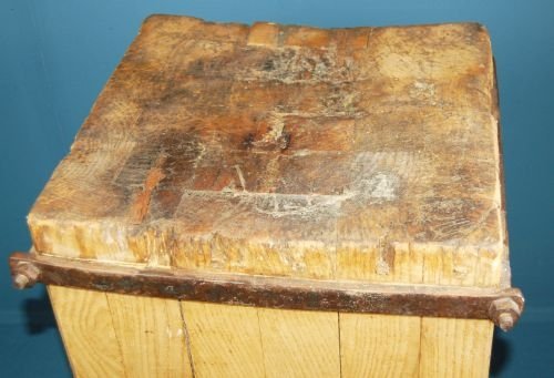 fig 1. Butchers Chopping Block Stand Trolley & Wheels Antique