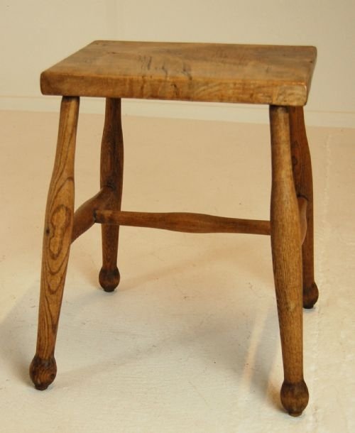 fig 1. Stool Solid Ash Seat Step Bench Country Antique c1850