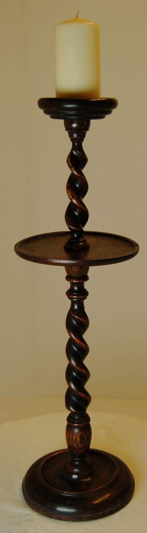Large Candlestick Oak Smokers Stand Antique Twist Stem