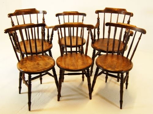 Windsor Chairs & Carvers Set of Six 6 Antique Kitchen