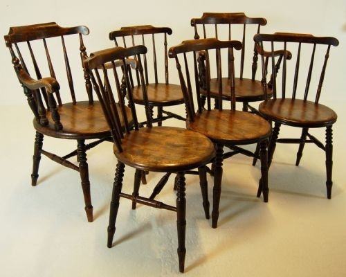 fig 1. Windsor Chairs & Carvers Set of Six 6 Antique Kitchen