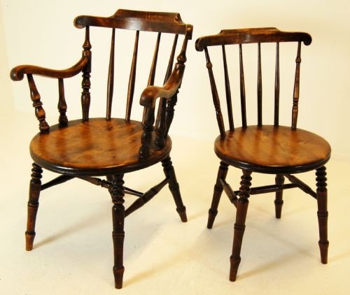 fig 3. Windsor Chairs & Carvers Set of Six 6 Antique Kitchen