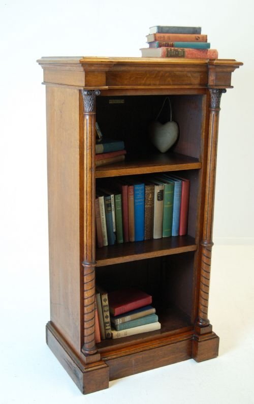 fig 1. Oak Bookcase Display Antique Victorian Library Cabinet