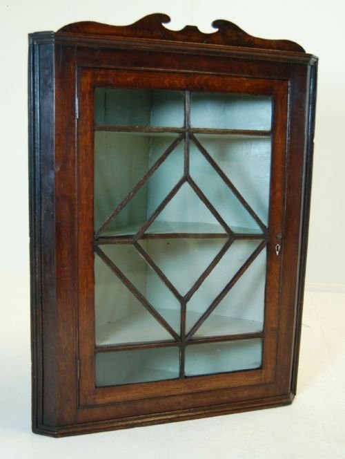 Oak Corner Cupboard Cabinet Case Antique Hanging C1780