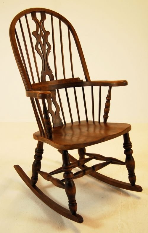 Rocking Elm Windsor Lath Back Elbow Chair Country 1890