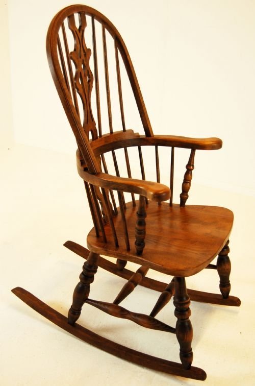 fig 1. Rocking Elm Windsor Lath Back Elbow Chair Country 1890