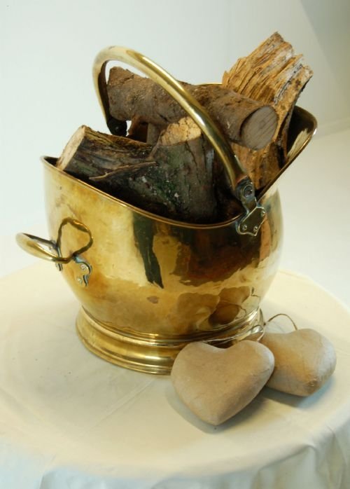 Fire Bucket Fireside Coal Storage Brass Log Bin Antique