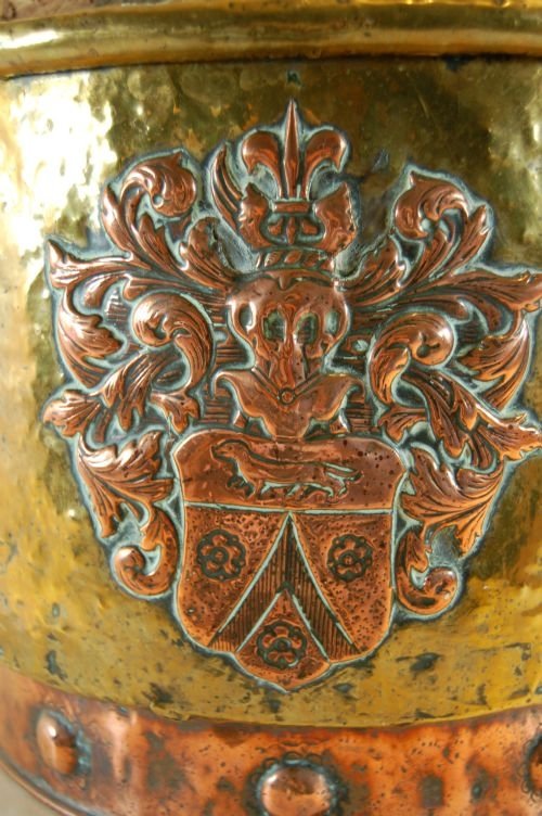 fig 1. Fire Bucket Fireside Coal Copper Brass Log Bin Antique
