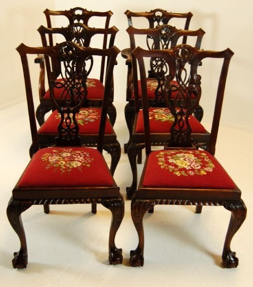 Six 6 Dining Chairs Antique Victorian Chippendale C1860