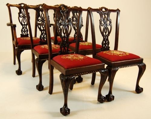 fig 1. Six 6 Dining Chairs Antique Victorian Chippendale c1860