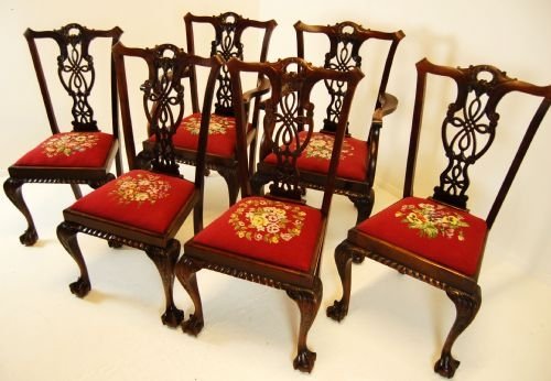 fig 2. Six 6 Dining Chairs Antique Victorian Chippendale c1860