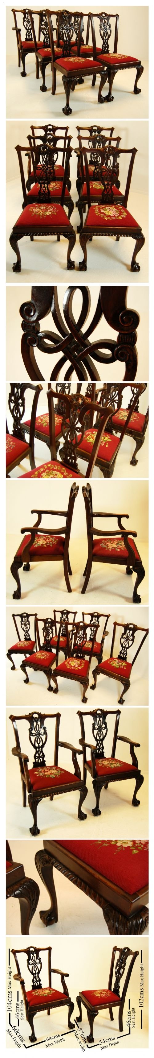 fig 4. Six 6 Dining Chairs Antique Victorian Chippendale c1860