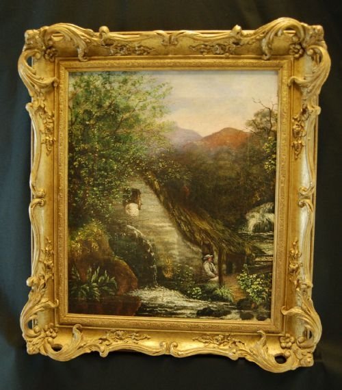 Oil on Canvas Painting English School Gilt Gesso C1890