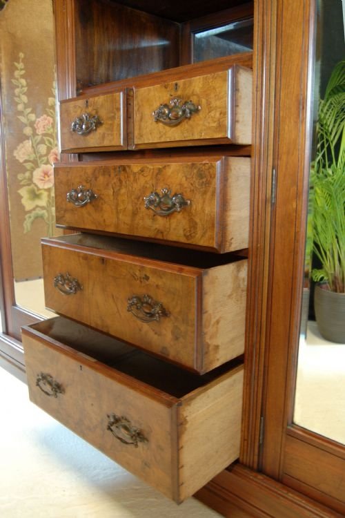 fig 1. Edwardian Walnut Wardrobe Linen Press Armoire Antique