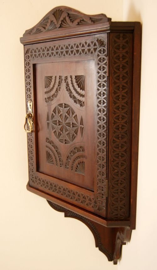 fig 2. Walnut Corner Display Shelf Antique Cabinet Cupboard