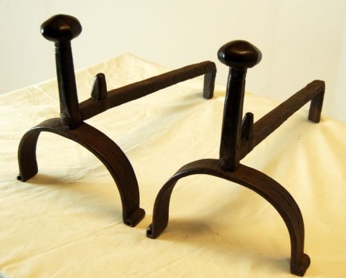 Pair Fire Dogs Wrought Iron Antique Original French
