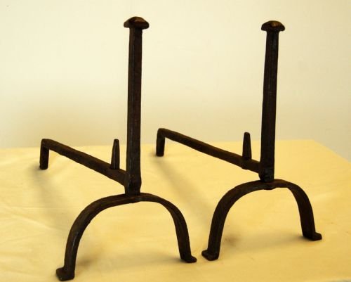Pair Fire Dogs Wrought Iron Antique Original French