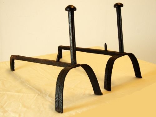 Pair Fire Dogs Wrought Iron Antique Original French