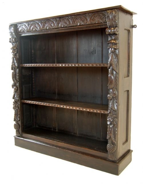 Bookcase Victorian Carved Oak Antique Library Cabinet