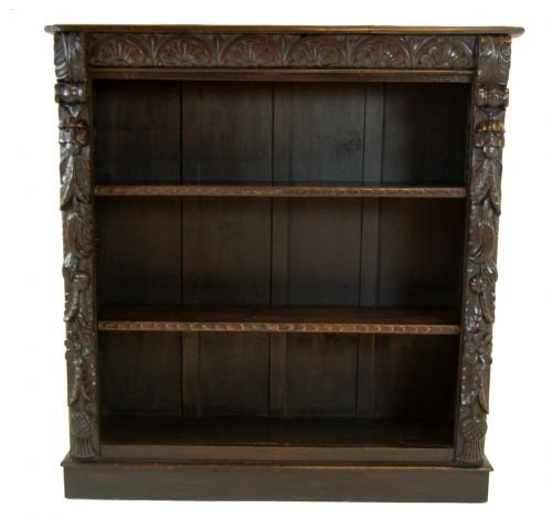 fig 1. Bookcase Victorian Carved Oak Antique Library Cabinet