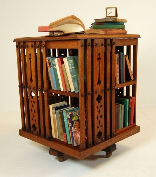 fig 1. Revolving Bookcase Display Antique Library Cabinet Desk