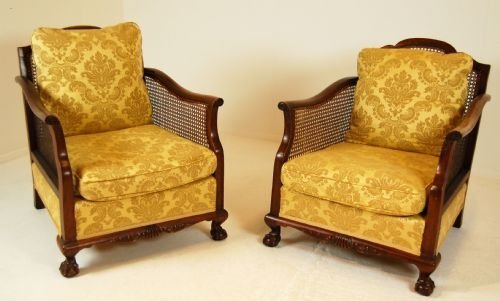 fig 2. Pair Antique Armchairs Caned Bergere Club Chair c1900