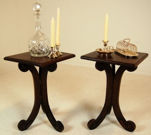Pair Antique Oak Tables Side Small Occasional Folding